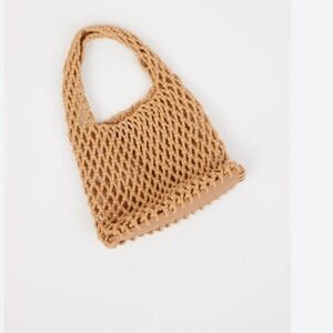 Emperia Tan Macrame Crochet Mini Bag Vegan Leather Base  NEW
